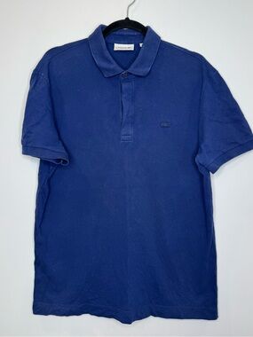 Lacoste men's polo shirt plain cotton pique blue navy logo preppy